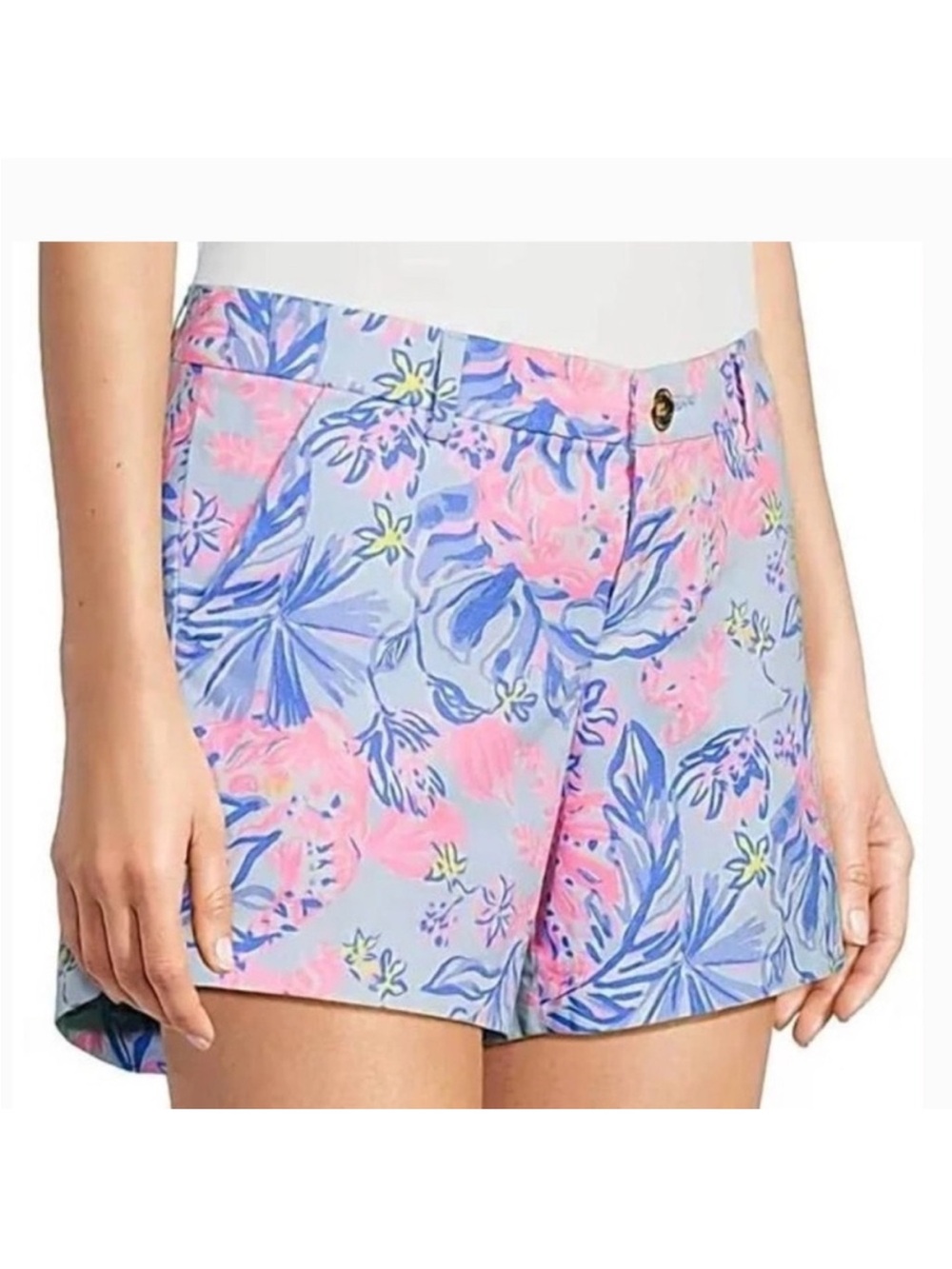 Lilly Pulitzer Light Blue Floral Print Shorts with Pink Accents - Picture 2 of 2